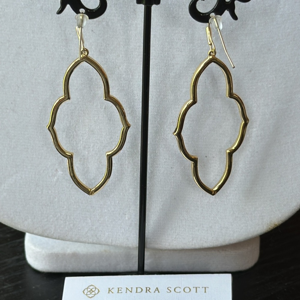 Kendra Scott Abbie Gold Open Frame Earrings with White Crystals - Picture 7 of 9